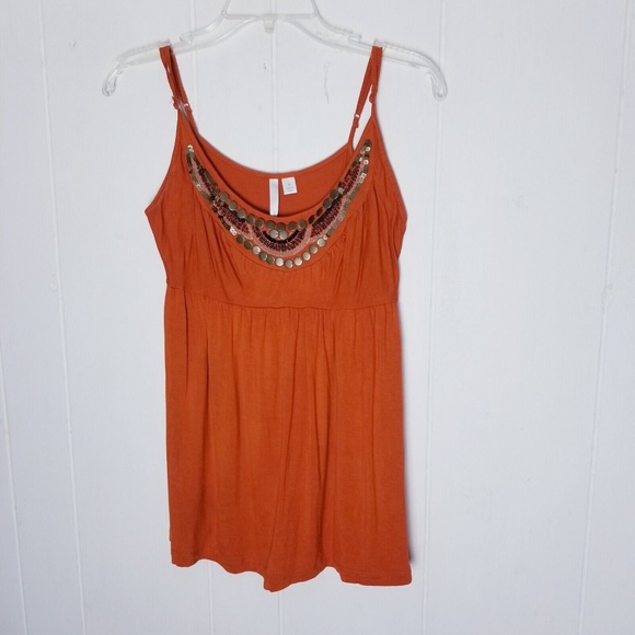 Lauren Conrad Orange Embellished Neckline Tank Top Women Size Small - Picture 11 of 11